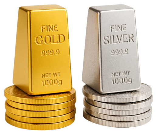 gold & silver bars and coins